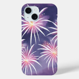 Paarse Vuurwerk | Pastel Waterverf iPhone 15 Case