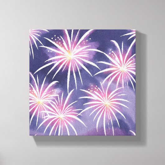 Paarse vuurwerk | pastelkleurige Waterverf Canvas Afdruk (Voorkant)