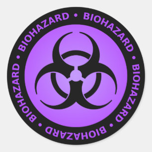 Paarse waarschuwing voor biogevaren ronde sticker