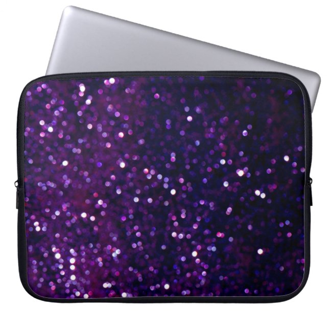 Paarse waas: Glitter Lights Achtergrond Laptop Sleeve (Voorkant)