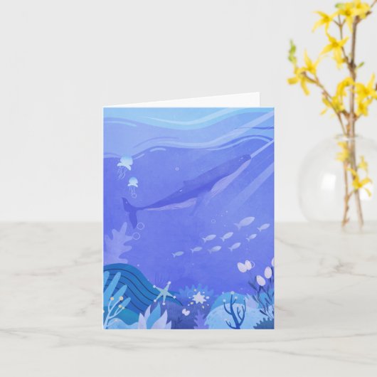 Paarse walvis onder de waterverf van de zeeen sche kaart (Gele Bloem)