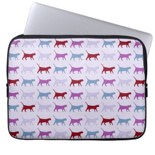 Paarse Wandelende Kat Patroon Laptop Sleeve