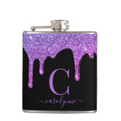 Paarse warmroze spaarpjes Glitter Drift Monogram Heupfles (Voorkant)