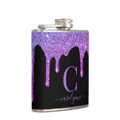 Paarse warmroze spaarpjes Glitter Drift Monogram Heupfles (Rechts)