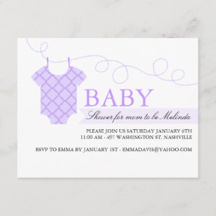 Paarse waslijn Modern Baby shower Invitation Kaart