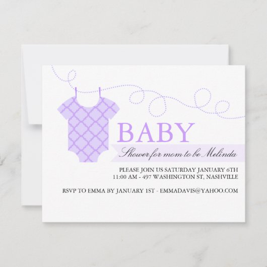 Paarse waslijn Moderne baby shower uitnodiging (Voorkant)