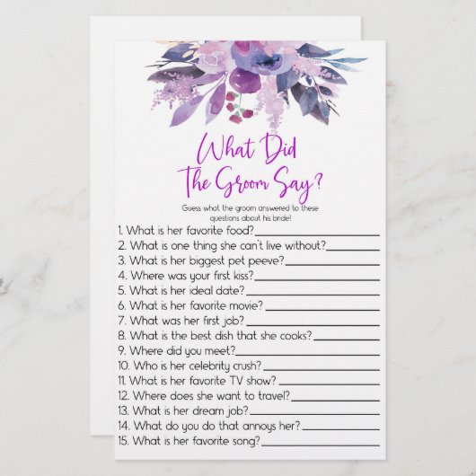 Paarse wat de bruidegom zeggen Vrijgezellenfeest s Briefpapier (Voorkant / Achterkant)