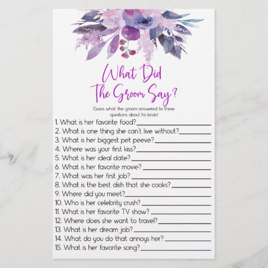 Paarse wat de bruidegom zeggen Vrijgezellenfeest s Briefpapier (Voorkant)