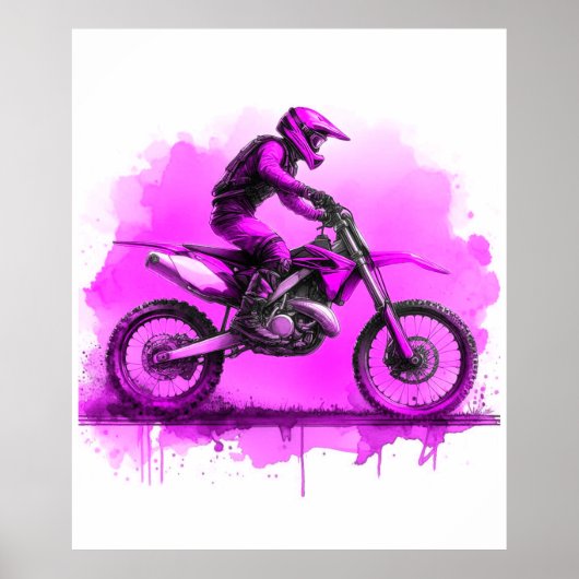 Paarse Water Kleur Dirt Bike Poster (Voorkant)