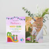 Paarse Water Slide Uitnodigingen met Foto (Staand voorkant)