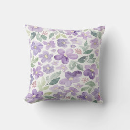 Paarse Watercolor Bloemen Kussen