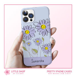 Paarse Watercolor Madeliefjes Monogram iPhone 15 Case