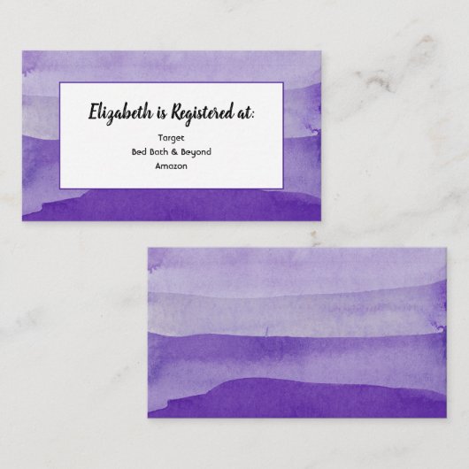 Paarse Watercolor Registratiekaart Informatiekaartje (Voorkant / Achterkant)