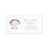 Paarse Watercolor Schelp Retouradres Etiket (Voorkant)