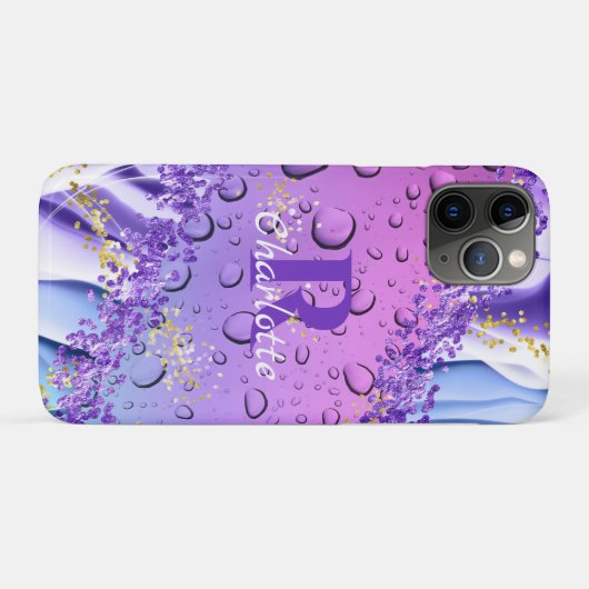 Paarse waterdruppels | Blauw en witte ombre Case-Mate iPhone Case (Achterkant (horizontaal))