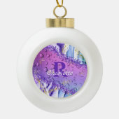 Paarse waterdruppels | Blauw en witte ombre Keramische Bal Ornament (Voorkant)