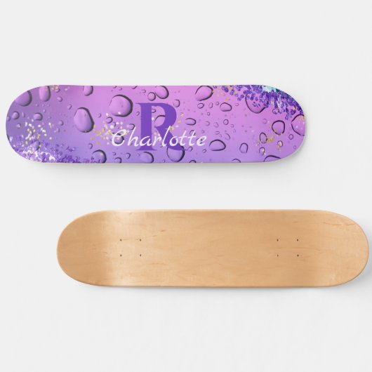 Paarse waterdruppels | Blauw en witte ombre Persoonlijk Skateboard (Horizontaal)