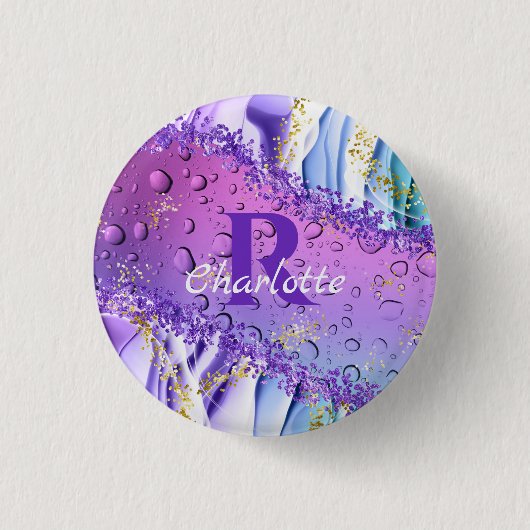 Paarse waterdruppels | Blauw en witte ombre Ronde Button 3,2 Cm (Voorkant)