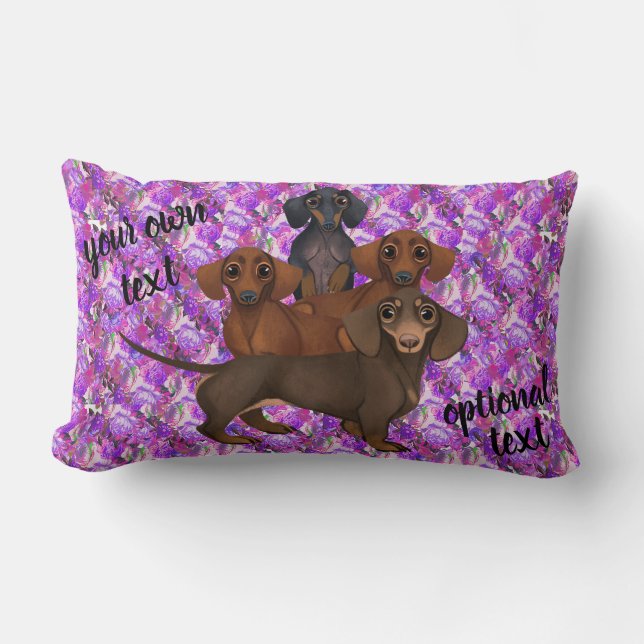 Paarse waterkleur Floral Dachshund Pillow Kussen (Voorkant)