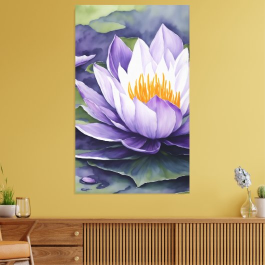 Paarse Waterlelie - Bloem waterverf Art Print (Insitu (Woonkamer))