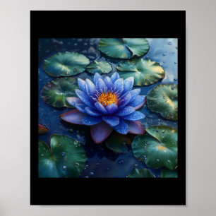 Paarse Waterlelie Bloemen En Waterleliebladeren In Poster