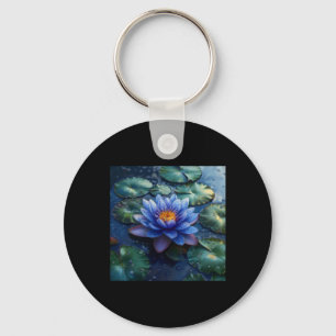 Paarse Waterlelie Bloemen En Waterleliebladeren Op Sleutelhanger