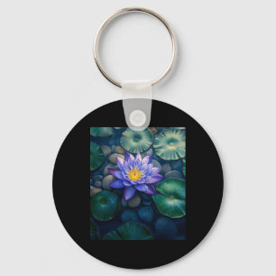 Paarse Waterlelie Bloemen En Waterleliebladeren Op Sleutelhanger