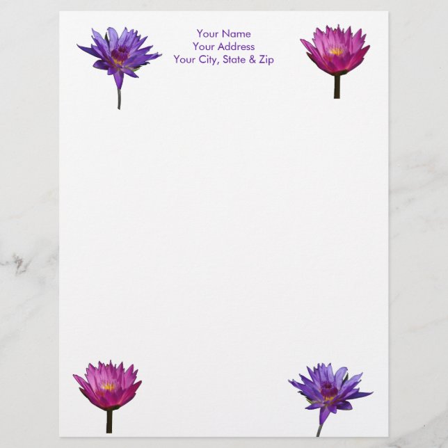 Paarse Waterlelie Lotus Briefhoofd (Voorkant)