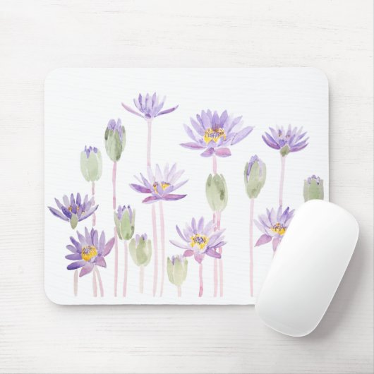 paarse waterlelijke waterverf horizontaal muismat (Met muis)