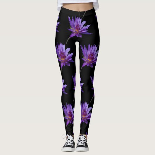 Paarse waterlily Lotus Leggings (Voorkant)