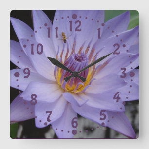 Paarse waterLily Wall Clock met Honeybee Vierkante Klok