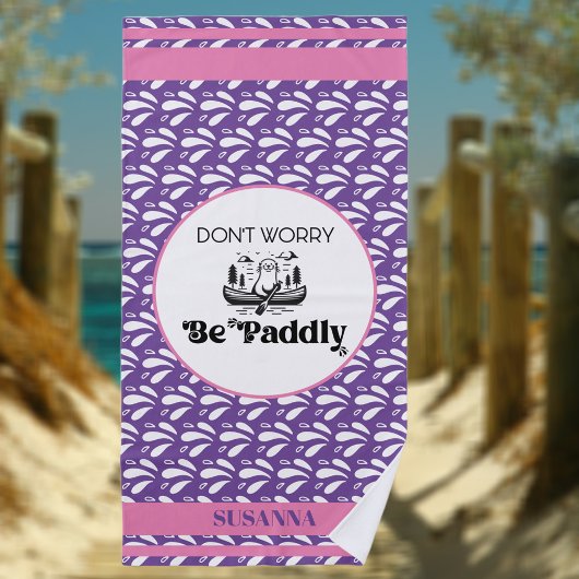 Paarse waterpatroon Stripe Retro kano otter naam Strandlaken