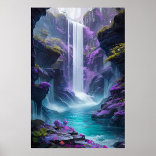 Paarse waterval in een droom poster
