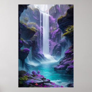 Paarse waterval in een droom poster