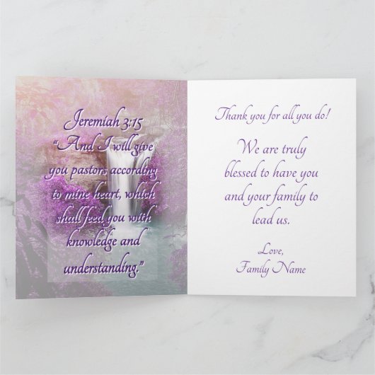 Paarse waterval Sunrise Pastor Waardering Bedankkaart (Binnen)