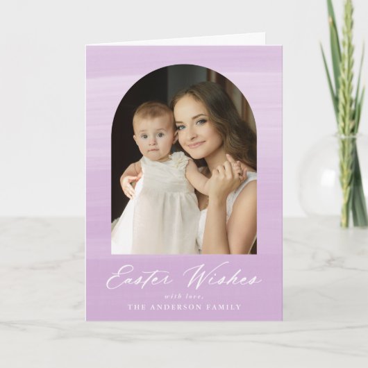 Paarse Waterverf 2 Fotopaasmaak Feestdagen Kaart (Voorkant)