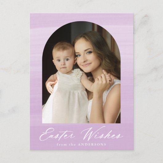 Paarse Waterverf 2 Fotopaasmaak Feestdagenkaart (Voorkant)