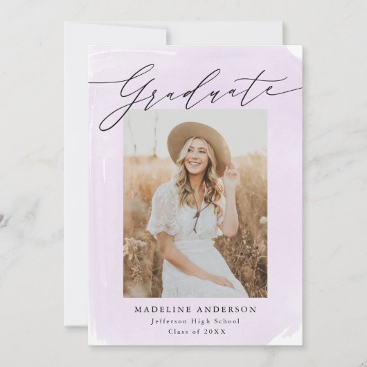 Paarse Waterverf 4 Foto Afstuderen Aankondiging (Voorkant)