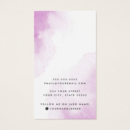 Paarse waterverf aangepaste logo-oorenkaart visitekaartje (Achterkant)