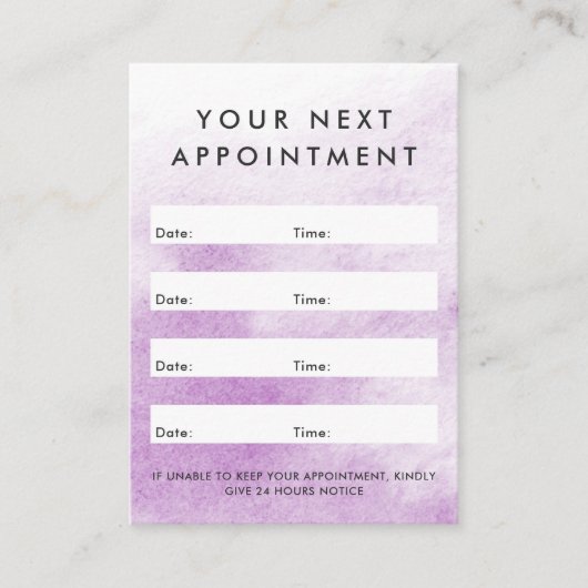 Paarse waterverf aangepaste logo verticaal afsprakenkaartje (Voorkant)
