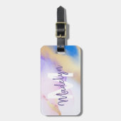 Paarse Waterverf Abstract Girly Luxury Monogram Bagagelabel (Voorkant verticaal)