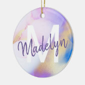 Paarse Waterverf Abstract Girly Luxury Monogram Keramisch Ornament (Links)