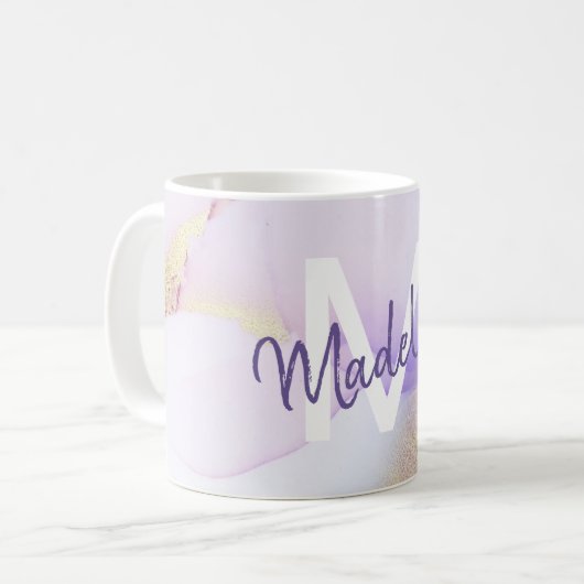 Paarse Waterverf Abstract Girly Luxury Monogram Koffiemok (Voorkant links)