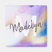 Paarse Waterverf Abstract Girly Luxury Monogram Magneet (Voorkant)