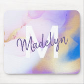 Paarse Waterverf Abstract Girly Luxury Monogram Muismat (Voorkant)