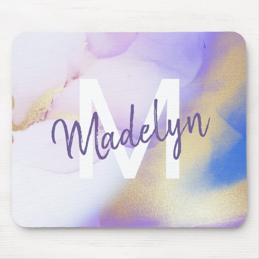 Paarse Waterverf Abstract Girly Luxury Monogram Muismat (Voorkant)