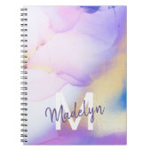 Paarse Waterverf Abstract Girly Luxury Monogram Notitieboek (Voorkant)