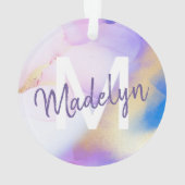 Paarse Waterverf Abstract Girly Luxury Monogram Ornament (achterkant)