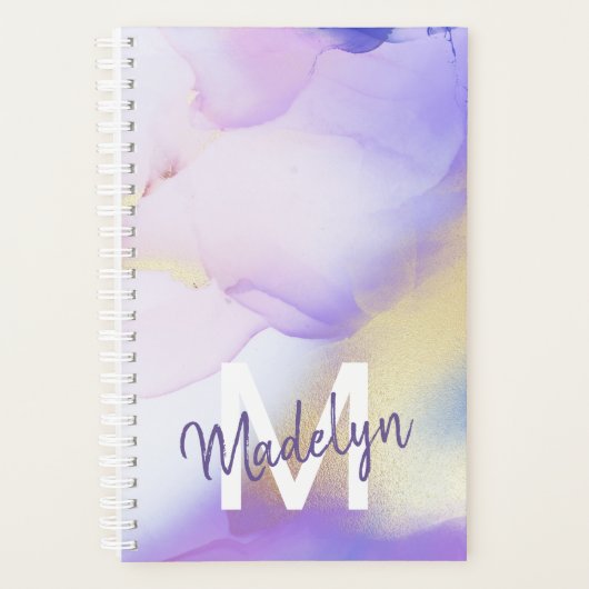 Paarse Waterverf Abstract Girly Luxury Monogram Planner (Voorkant)