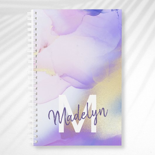 Paarse Waterverf Abstract Girly Luxury Monogram Planner